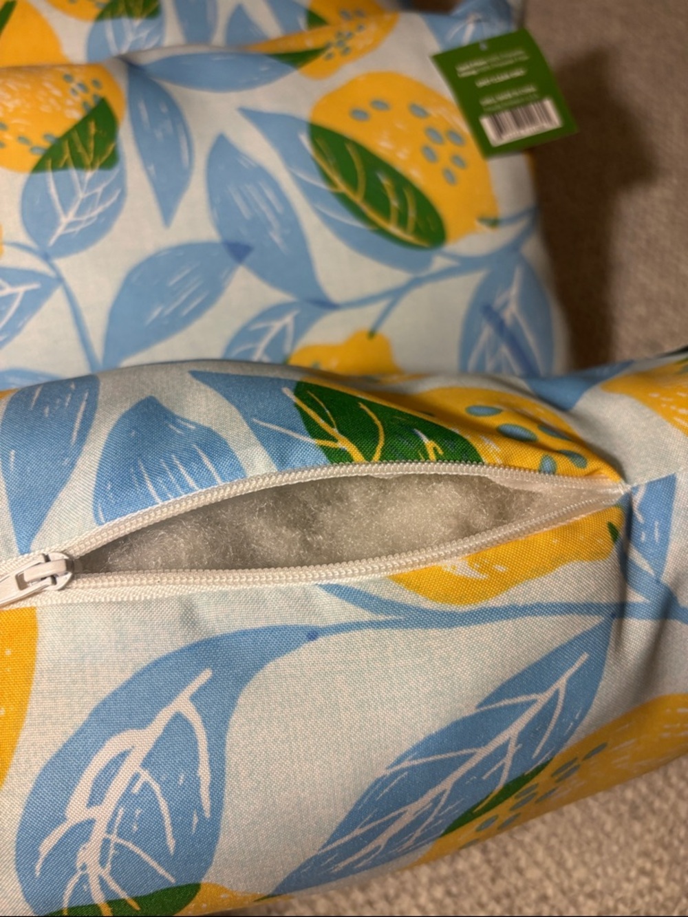 Set of 3 Accent Patio Pillows in Lemon Print Yellow and Light Blue - Picture 3 of 7